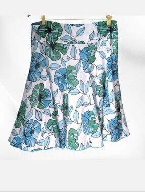 Apt. 9 Side Zip Knee Length Blue & White Floral A-Line Skirt Size 12